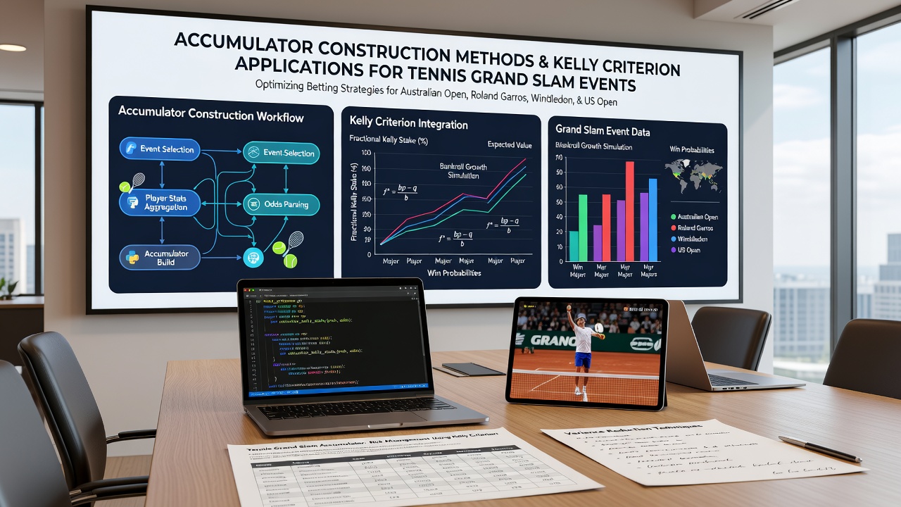 Kelly Criterion formula visualization alongside tennis match data charts for stake optimization