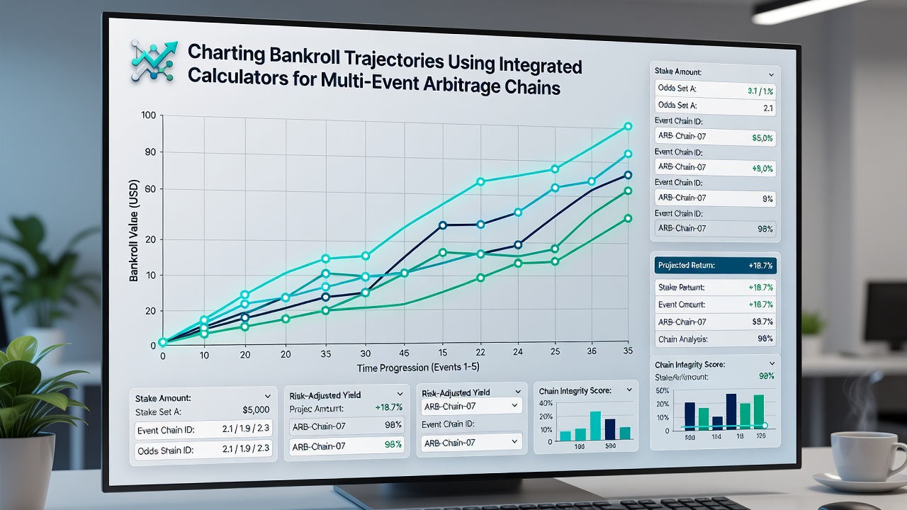 Integrated calculator interface showing bankroll projections for arbitrage chains