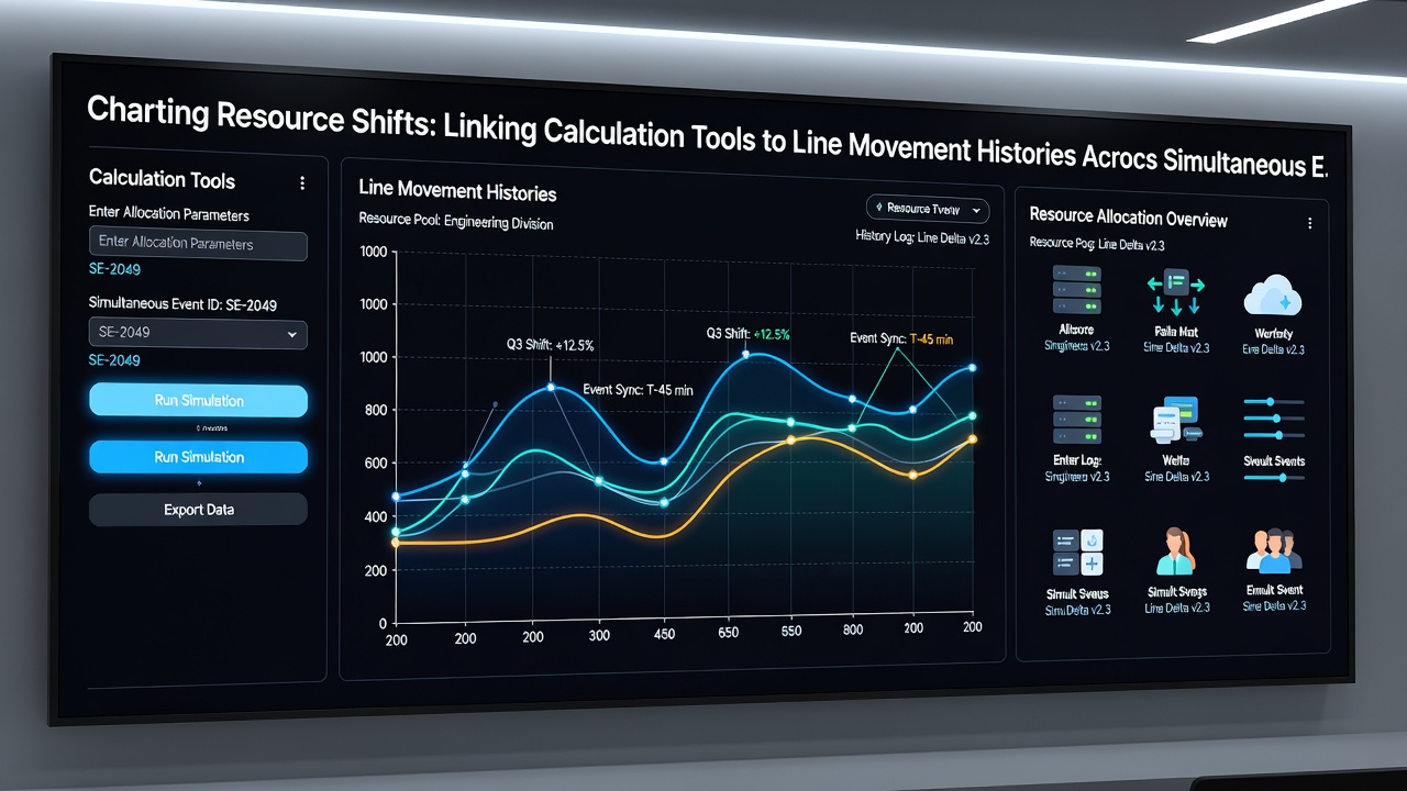 Network visualization of line movement histories connecting calculation outputs across overlapping event timelines