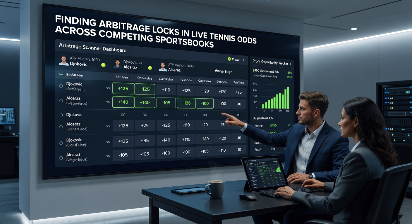 Arbitrage calculator interface showing live tennis set betting lock with stake breakdowns
