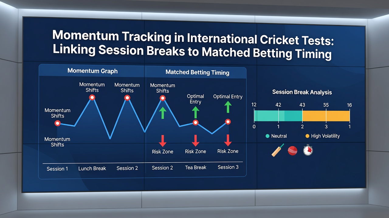 Analysts reviewing session break data and betting timing charts on multiple screens in a cricket statistics hub