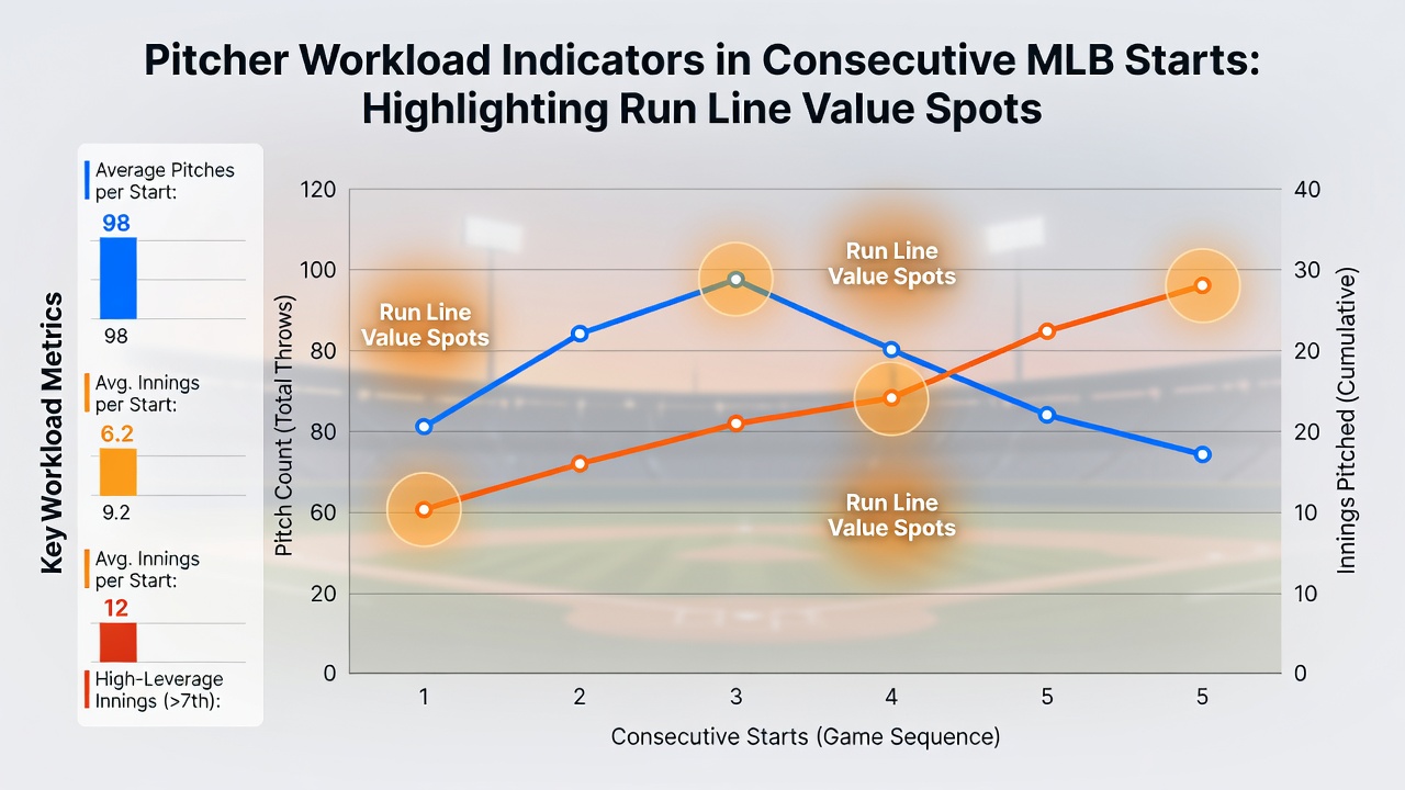 Close-up of MLB dugout showing pitching coach reviewing workload data on tablet during a 2026 game