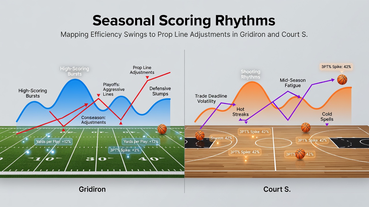 Graph illustrating NBA effective field goal percentage trends by month alongside corresponding prop line shifts