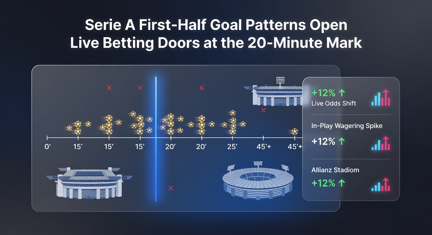 Data visualization chart of Serie A first-half goal timings, peaking sharply at the 20-minute mark